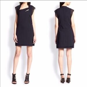 The Kooples The Mesh Cap Sleeve Shift Dress Navy Blue